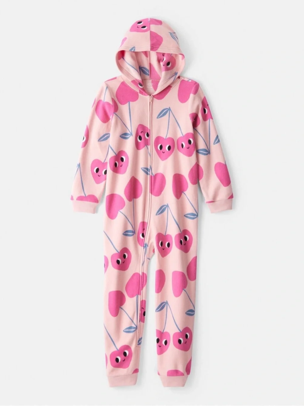 Girls Cherry Hearts Hooded One-Piece Pajamas Size 6